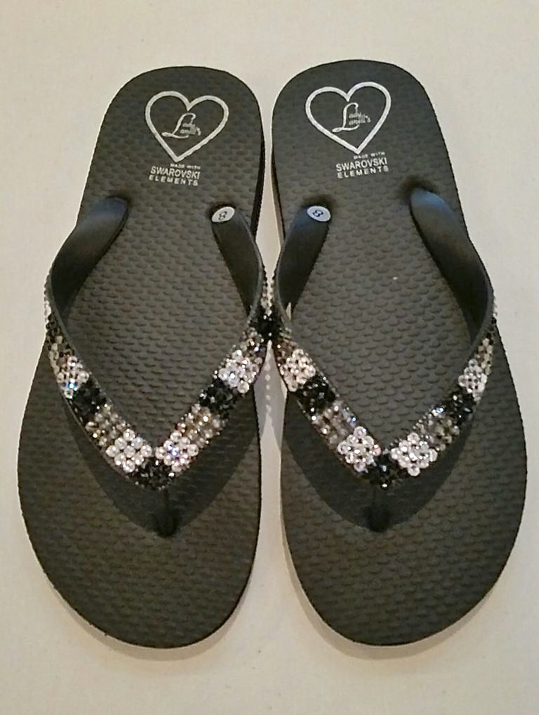 High Night Sandal in Black with clear and jet crystals – Lady Lanell's Loft