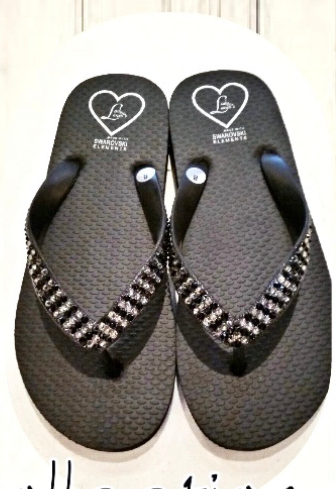 Flat Beach Sandal in Black with clear and jet crystals – Lady Lanell's Loft